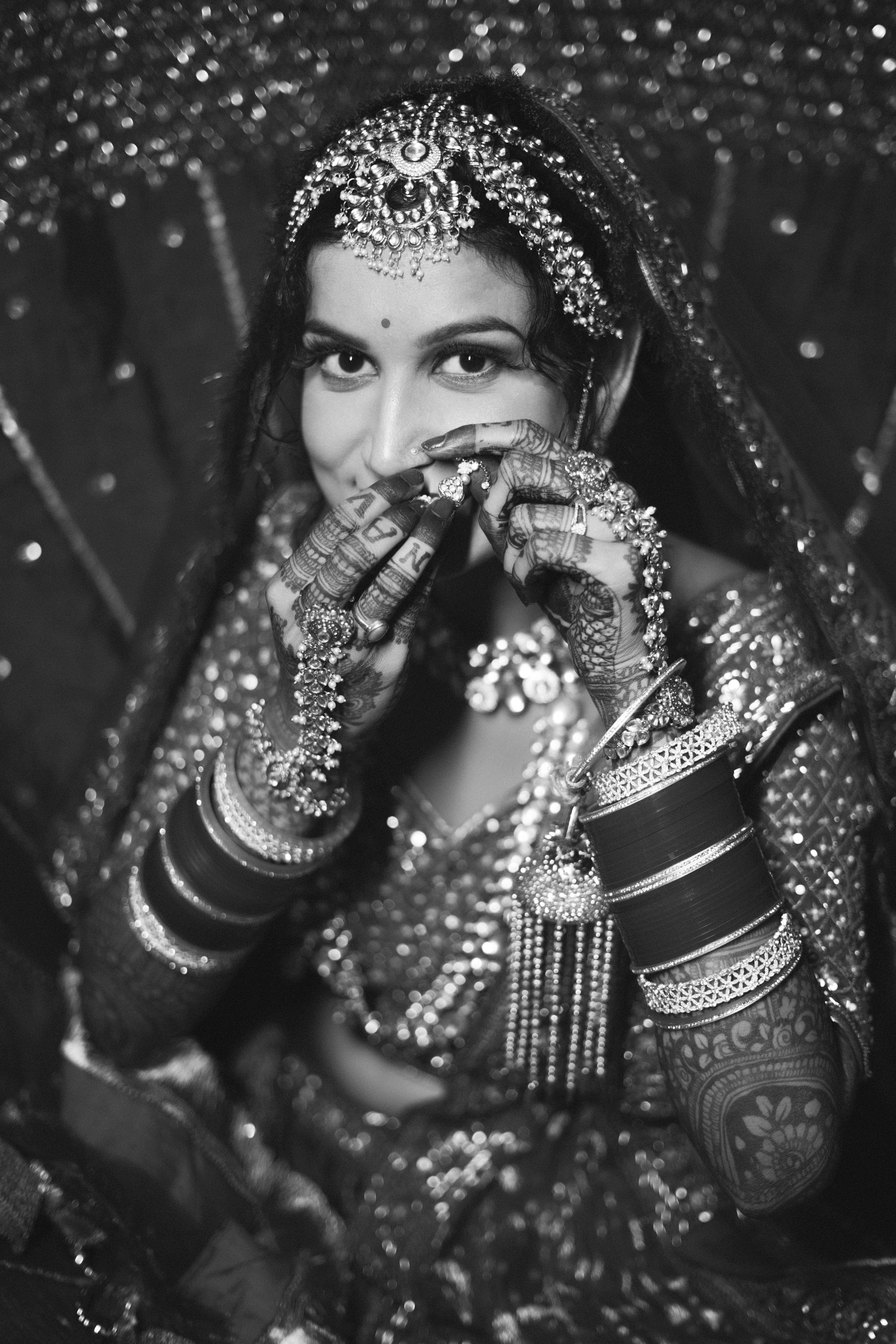 Portrait of Woman Wearing Sari in Black and White · Free Stock Photo