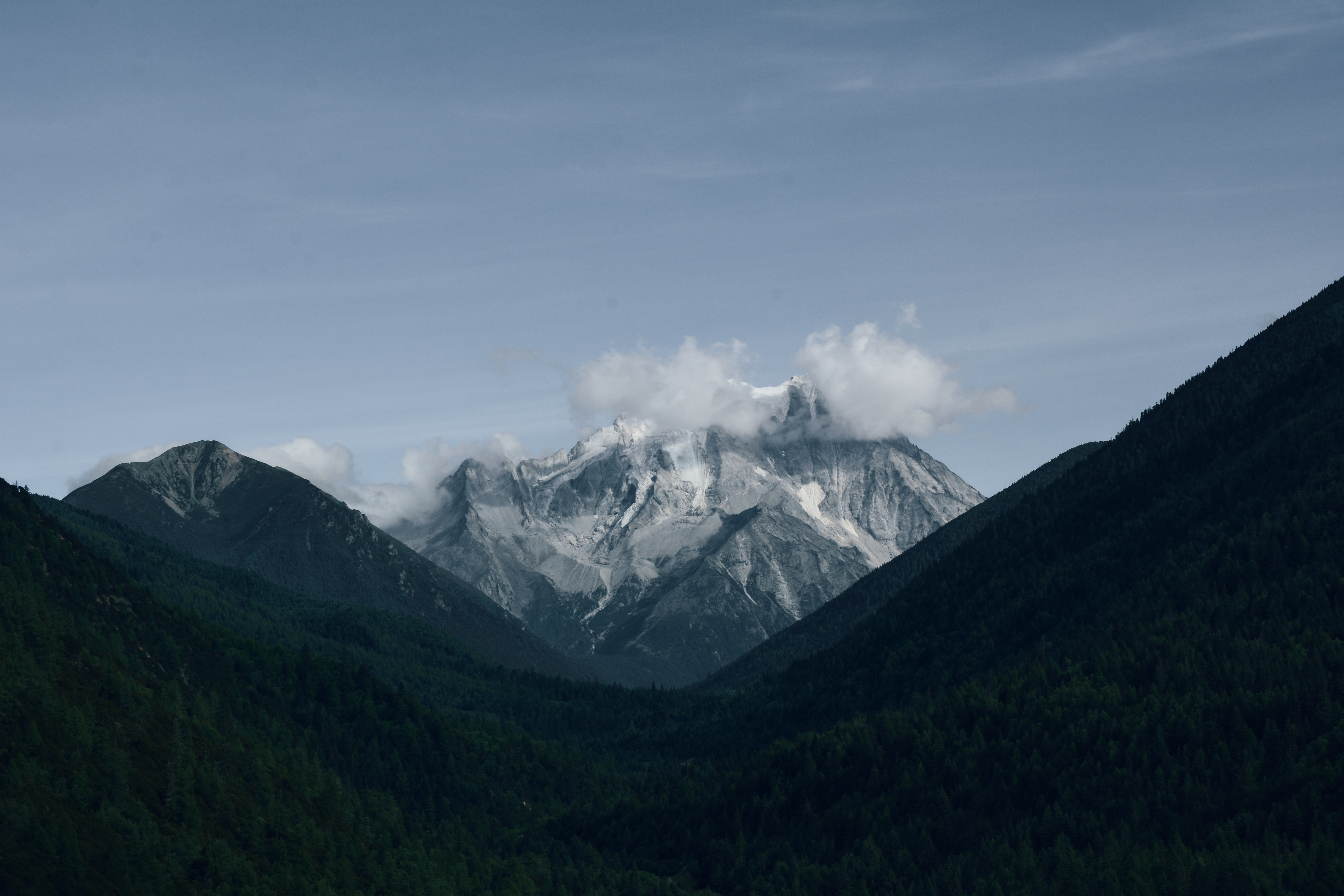 Mountain Pinnacle Behind Clouds in Landscape · Free Stock Photo