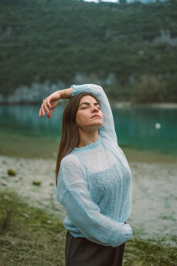 Baby blue oversized knit with bike shorts