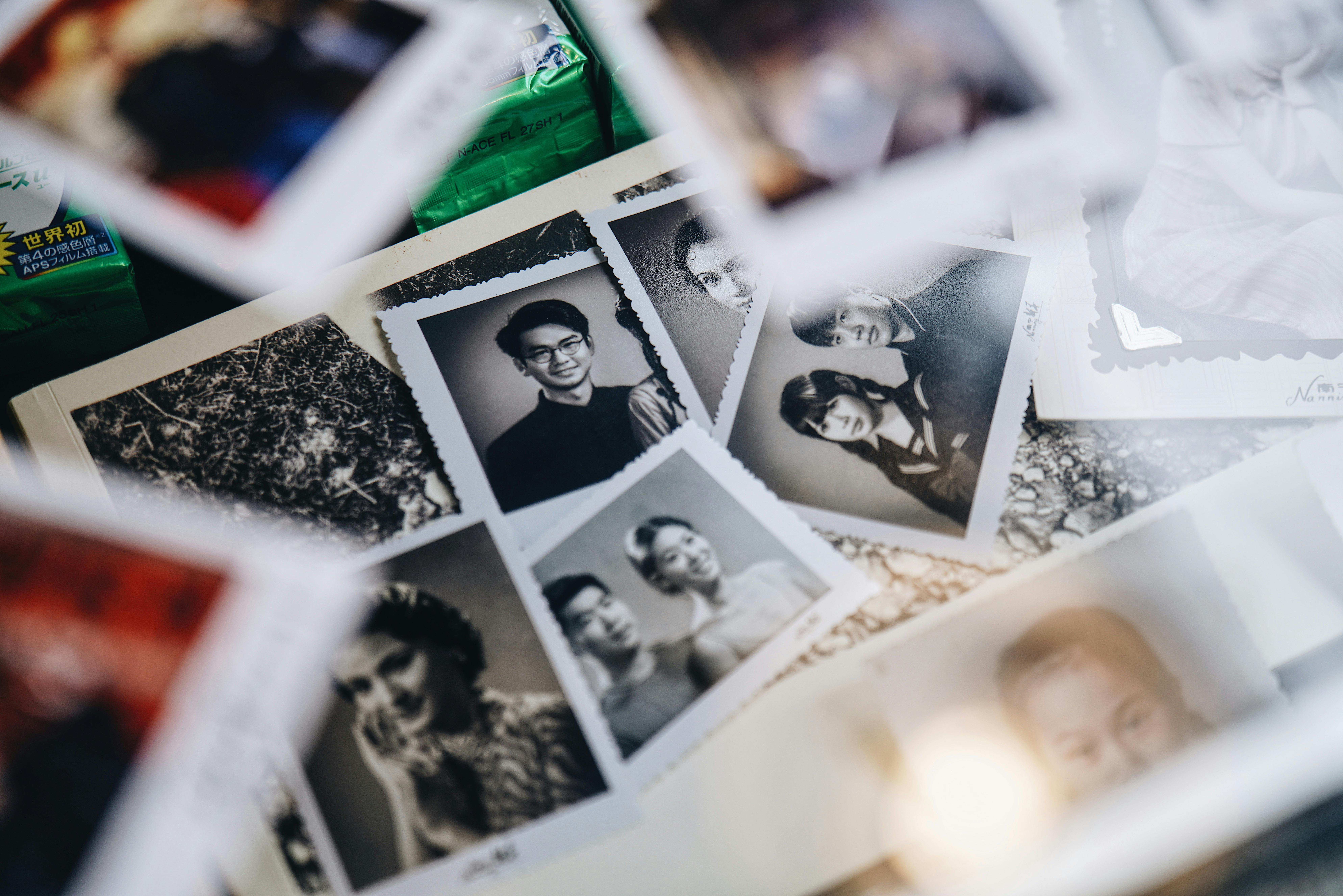 Collection of vintage black and white portraits showcasing diverse people, evoking nostalgia and timeless elegance.