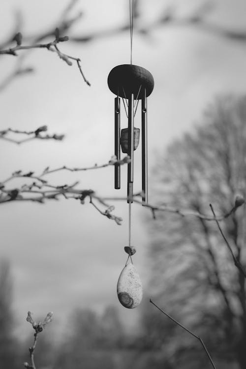 Free Hanging Wind Chime in Black and White Stock Photo