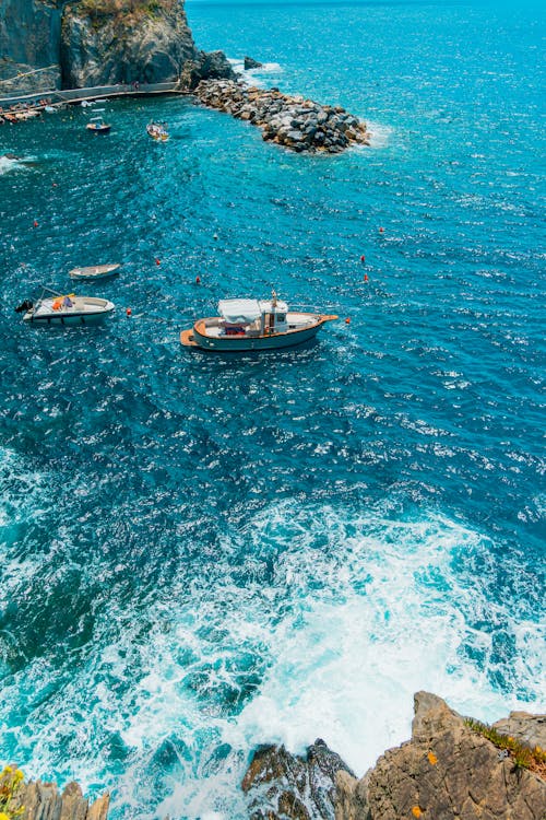 Motorboats on Sea Coast in Summer