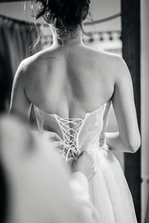 A bride is getting ready for her wedding