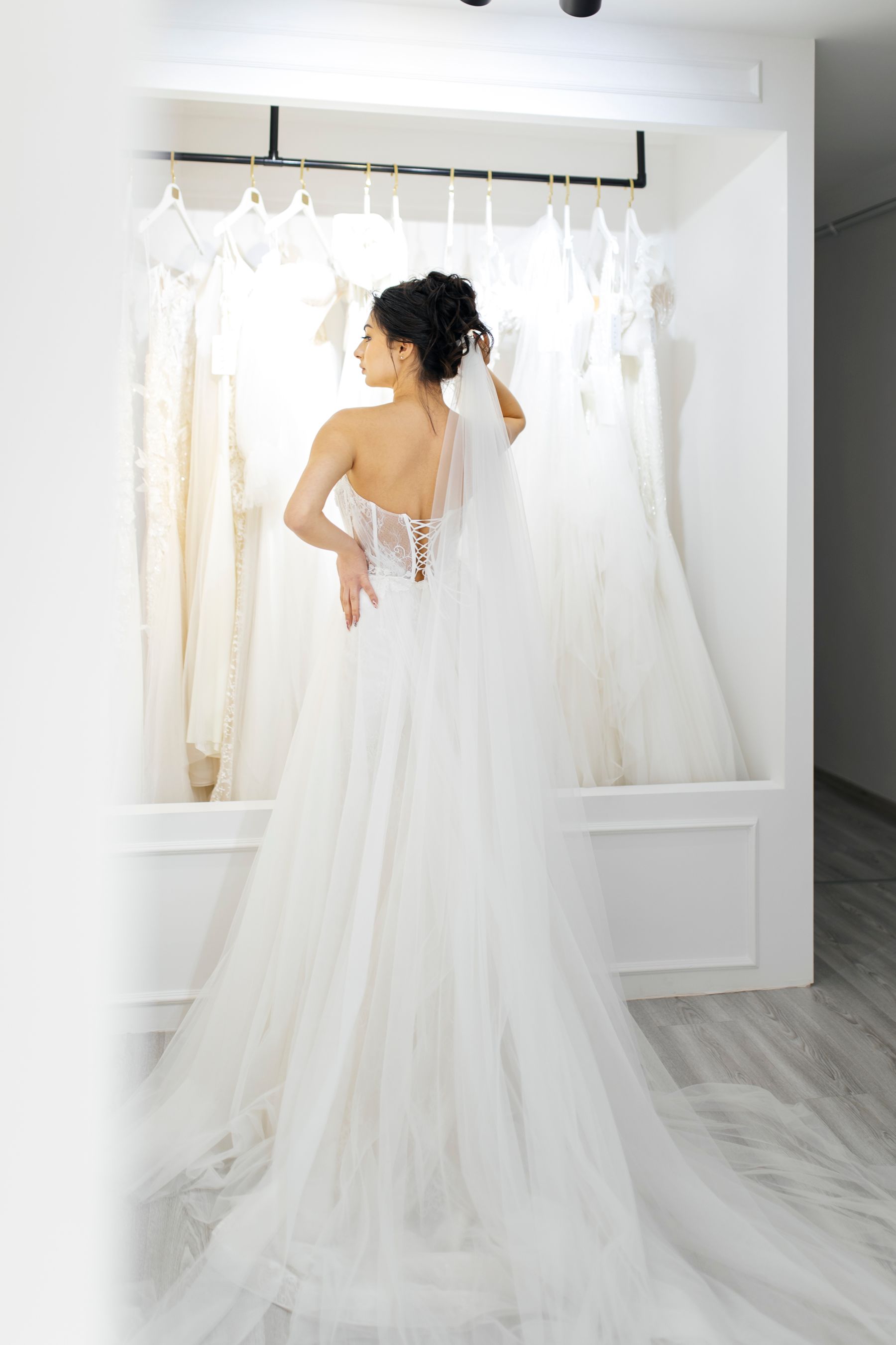 Bride during a private couture salon fitting