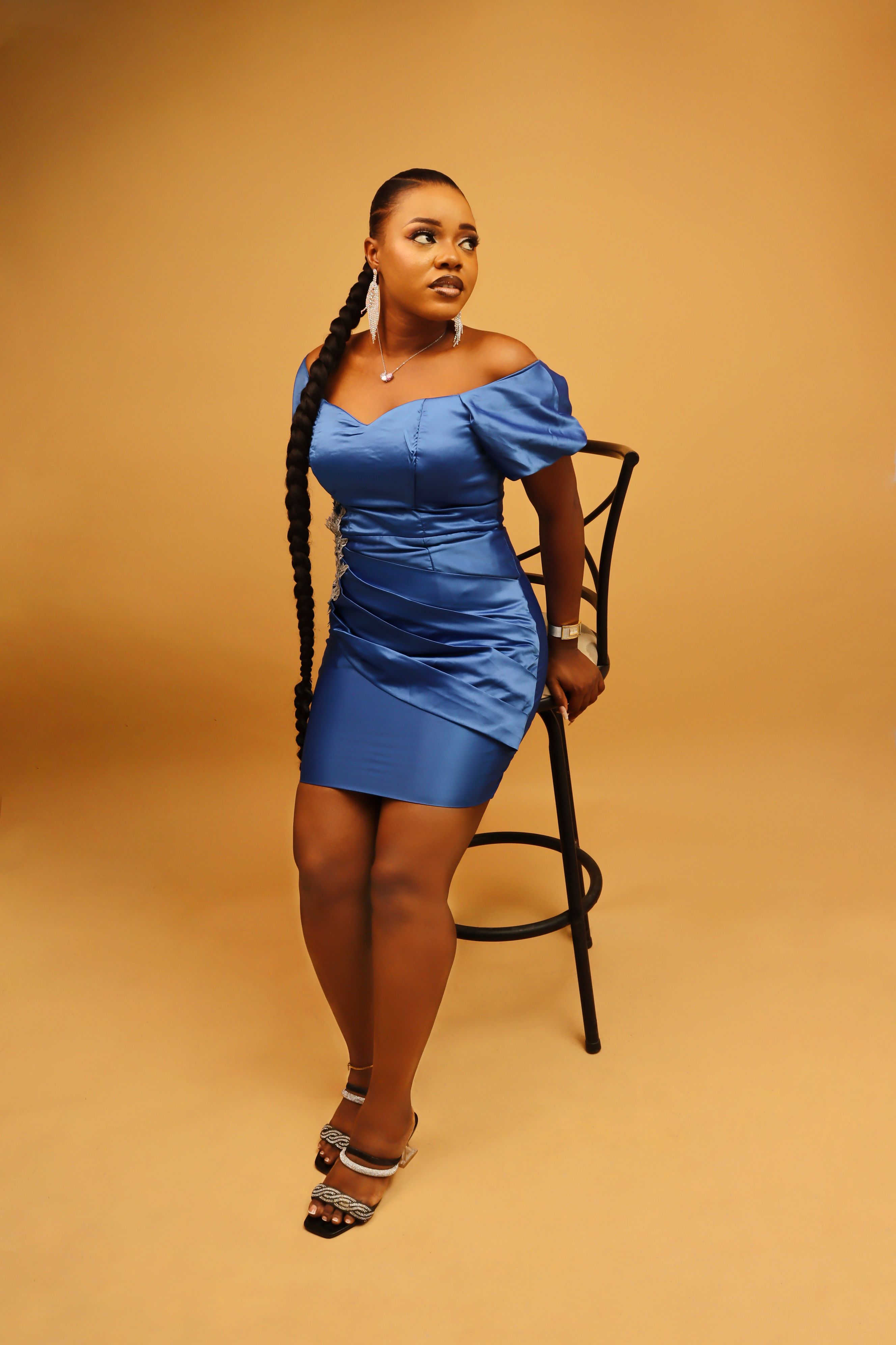 Model in Blue Off-the-shoulder Mini Dress  Free Stock Photo