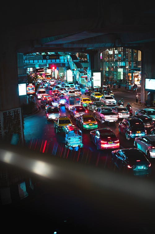 Traffic lights at night in a city