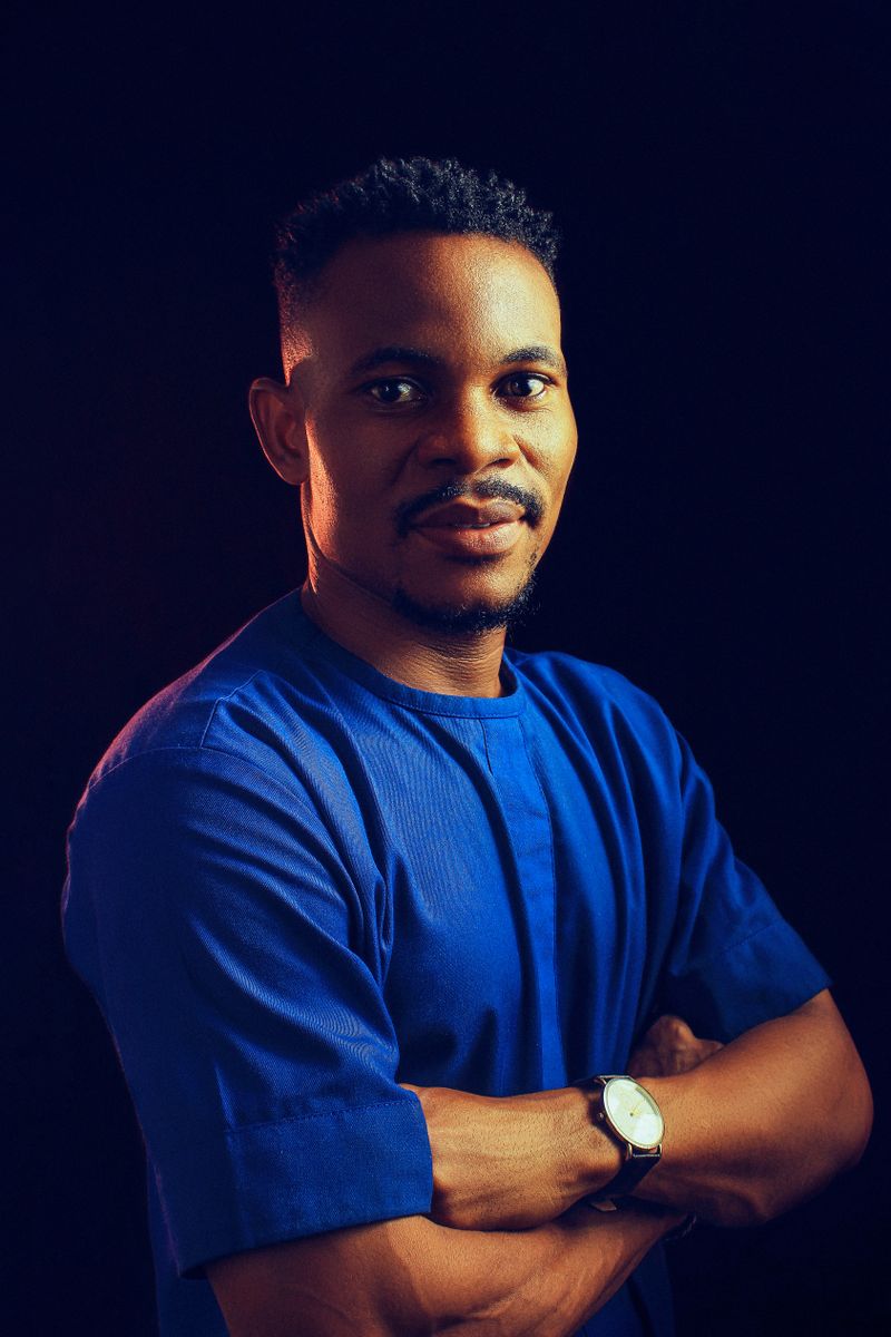 Man wearing a royal blue Ironvale t-shirt