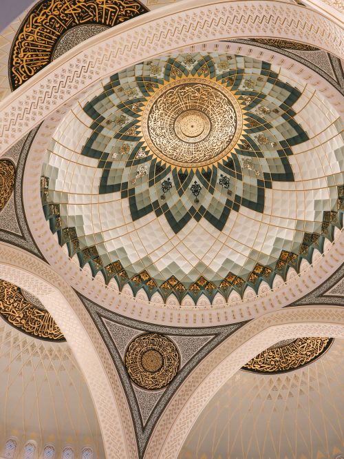 Free Stunning close-up of a beautifully patterned mosque dome showcasing Islamic art and architecture. Stock Photo