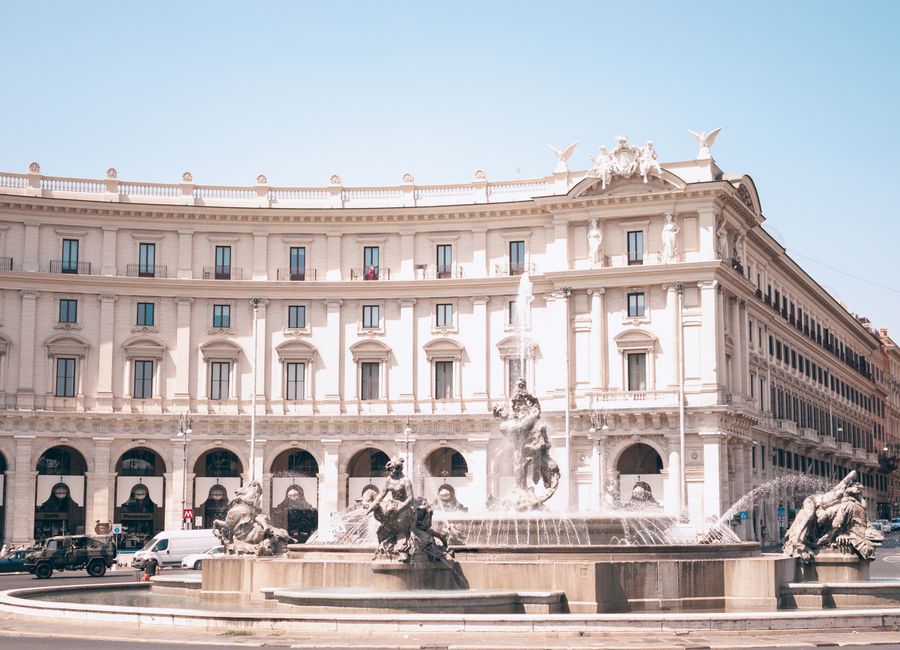 Historic fountain at Piazza della Repubblica in Rome, Italy captures urban elegance.
