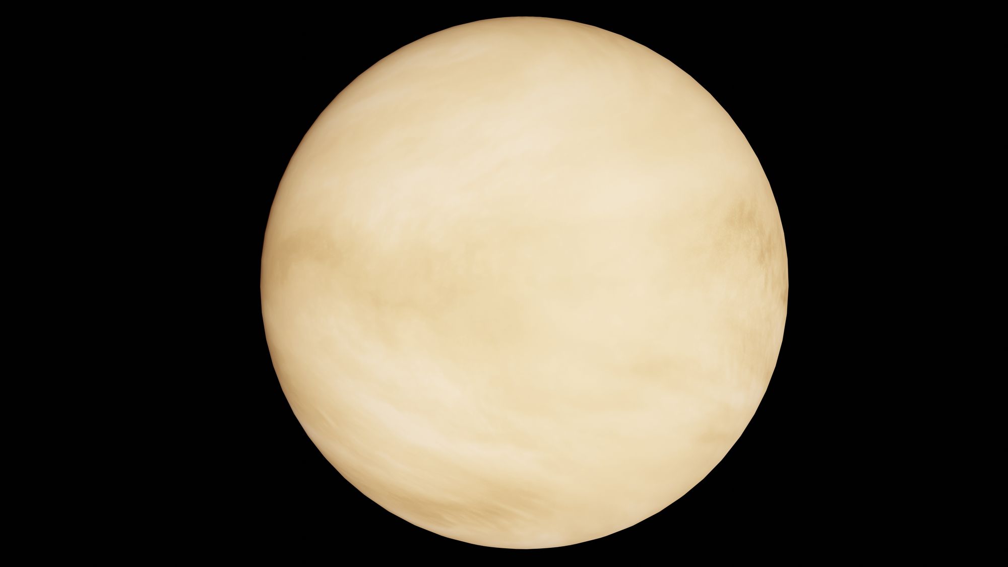 High-resolution image of planet Venus with its iconic cloudy atmosphere against a black space background.