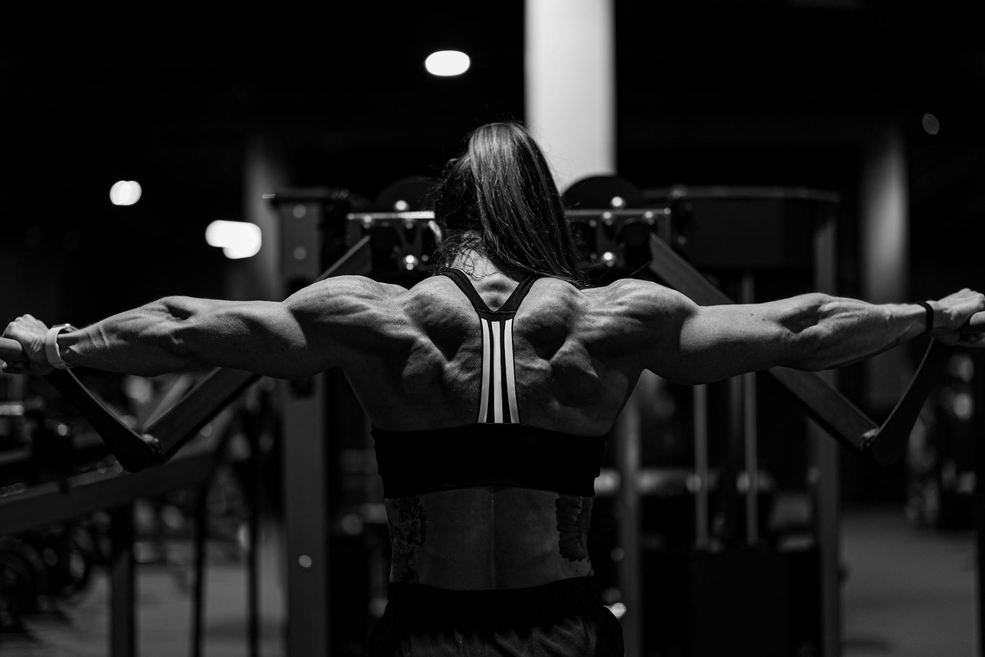 Back View of a Muscular Woman While Training