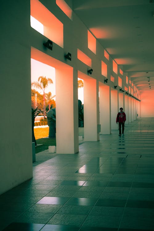 Man Walking by Building Colonnade