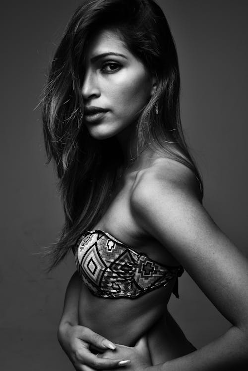 Black and White Studio Shot of a Young Woman in a Bikini 