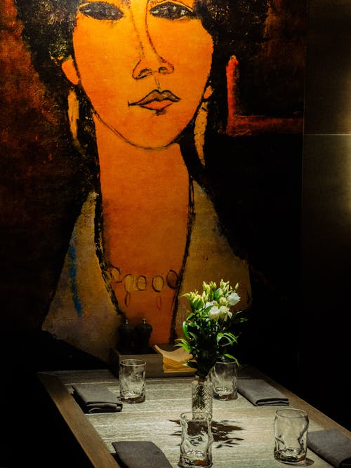 A painting on the wall of a restaurant
