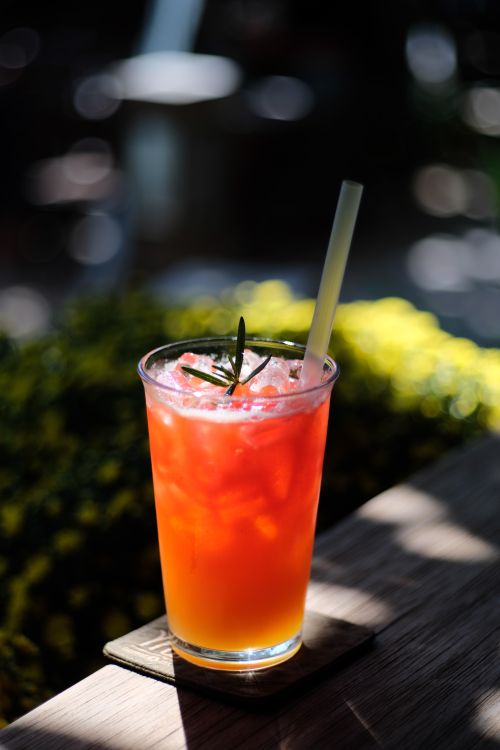 Free Chilled orange cocktail with ice and rosemary, perfect for summer refreshment. Stock Photo