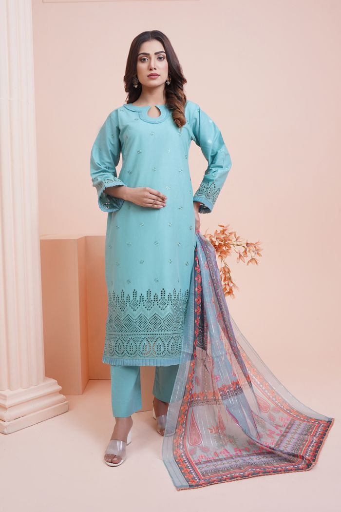Georgette Three Piece — Embroidered