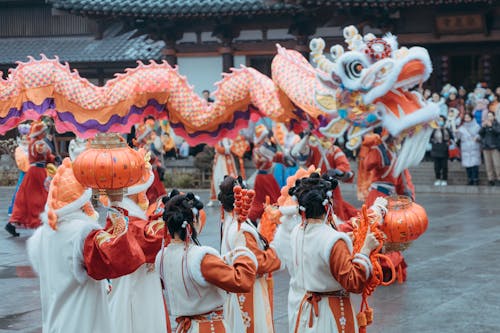 Chinese dragon dance at a festival