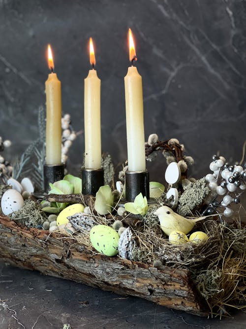 Wax Candles on Easter Decoration