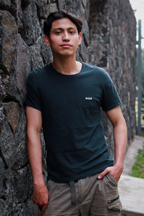 Portrait of Brunette Man in T-shirt