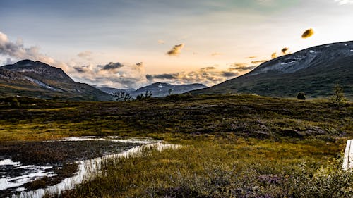 Beautiful mountains in Norway in the Trollheimen group. Scenic mountains at sunset.