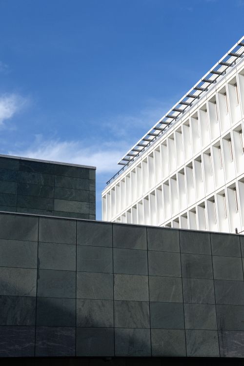 Free Contemporary architectural design in Copenhagen with clear blue skies. Stock Photo