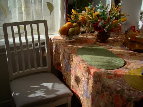 Flowers and Tablecloth on a Table 