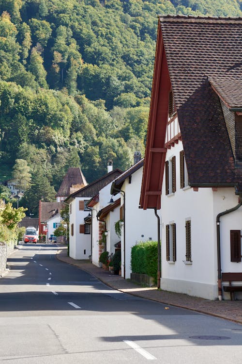 View of a Street along Houses in a Town 