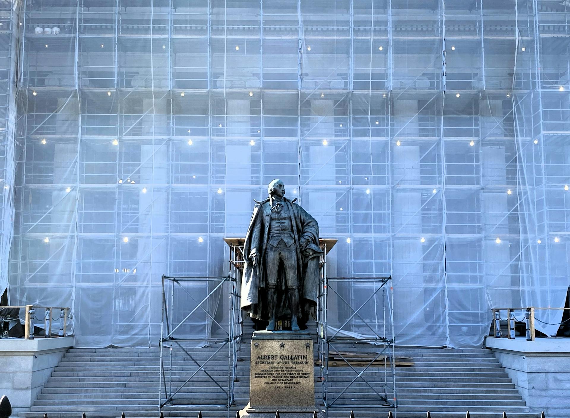 Scaffolding behind Statue of Albert Gallatin