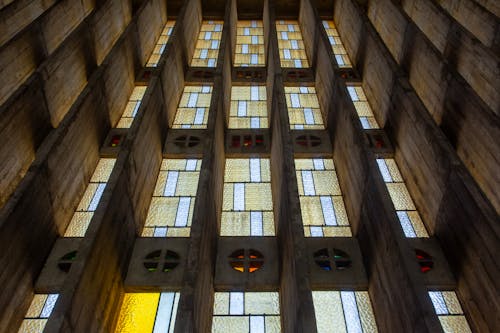 The stained glass windows of a cathedral