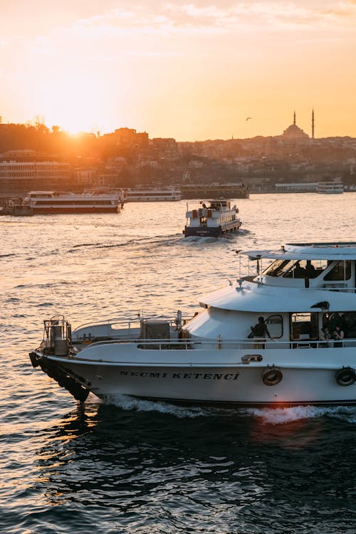 Ferries on the Bosphorus Strait at Sunset