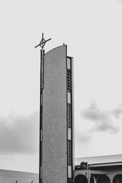 Tower with Church Cross in Black and White