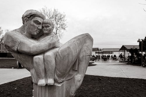 Statue in a Park in Istanbul in Black and White 