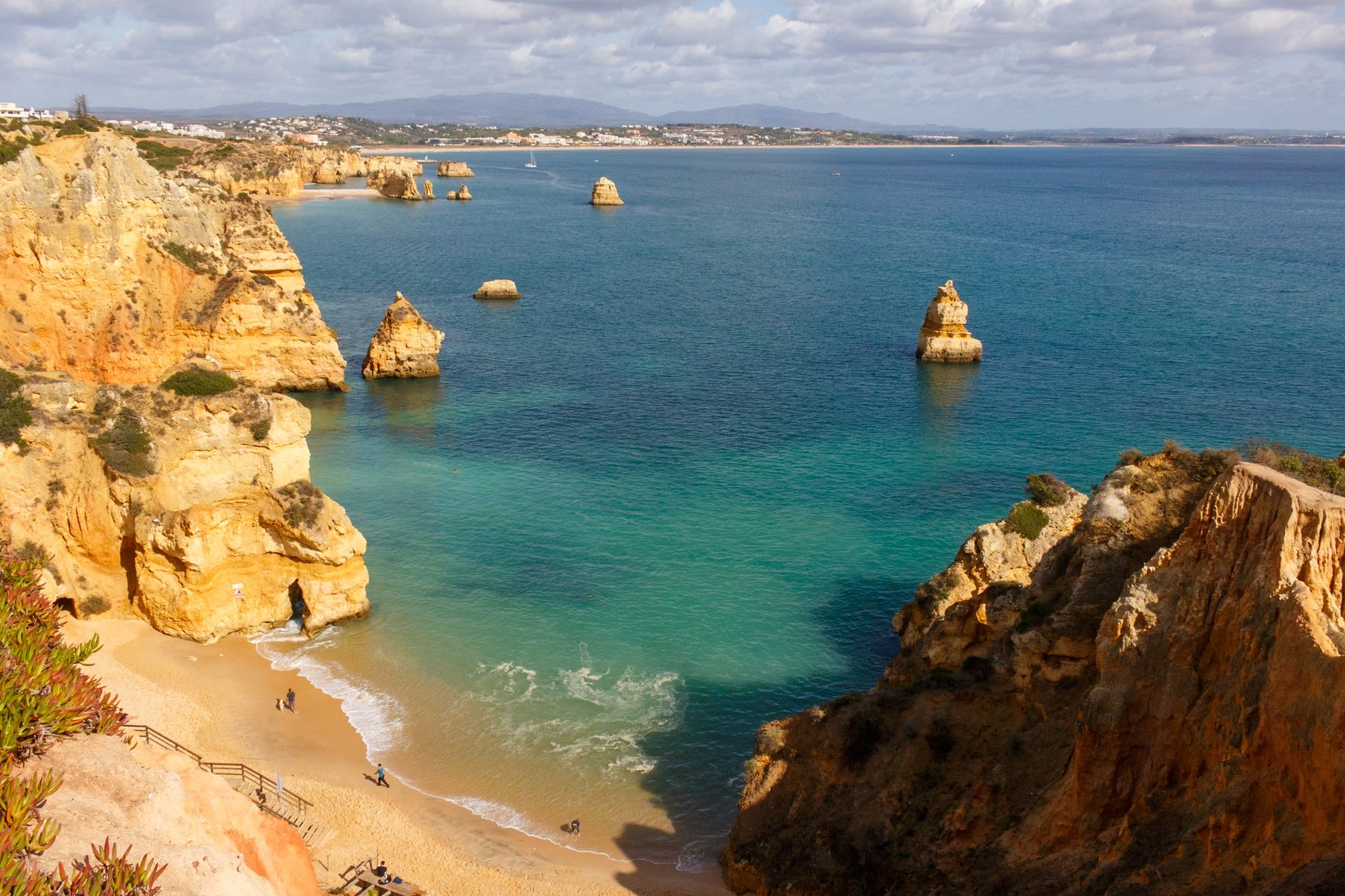 Aerial View Of The Praia Do Camilo Algarve Coastline Portugal Free Aerial View Of The Praia Do Camilo Algarve Coastline Portugal Free