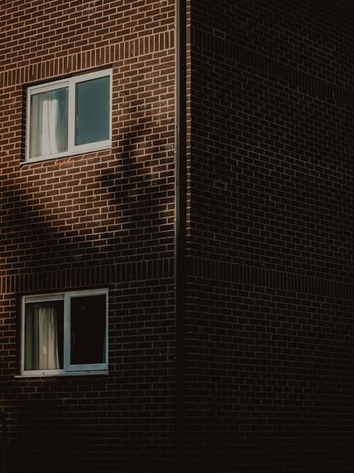A building with windows and a shadow