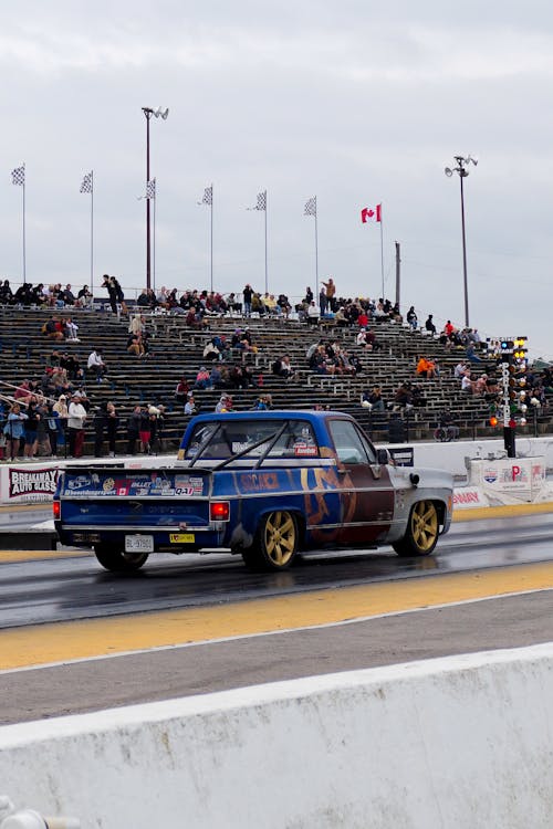 boosted Chevy C10 at the drag strip 