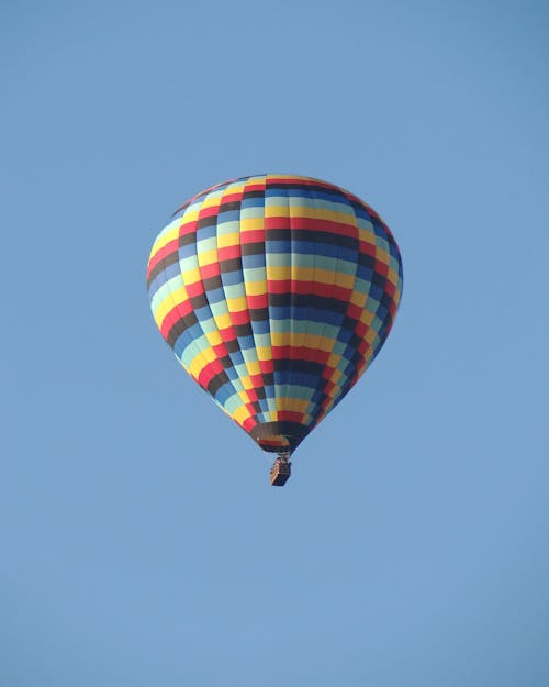 Colorful Balloon Flying through Cloudless Sky