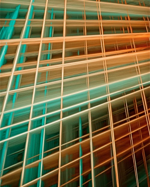 Abstract photo of a building with orange and green lines