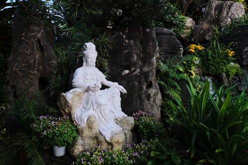 Buddha Statue among Flowers and Plants