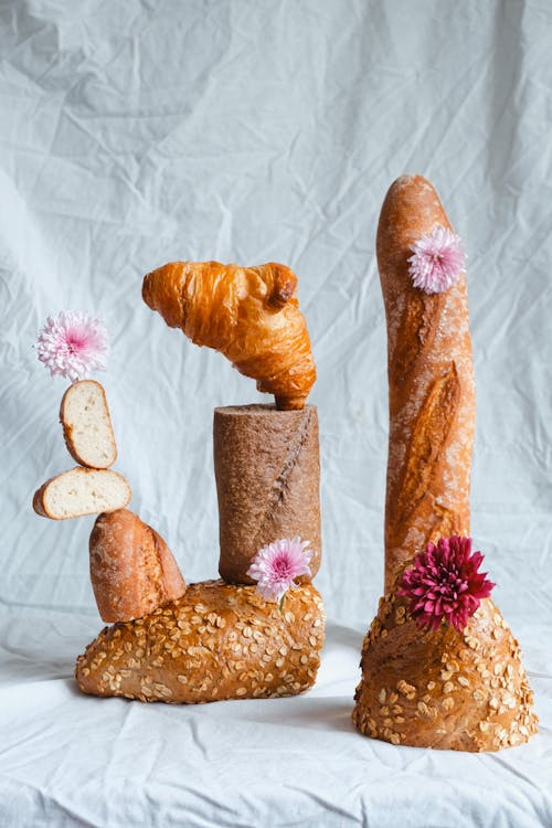 Free Bread Display with Flowers Stock Photo