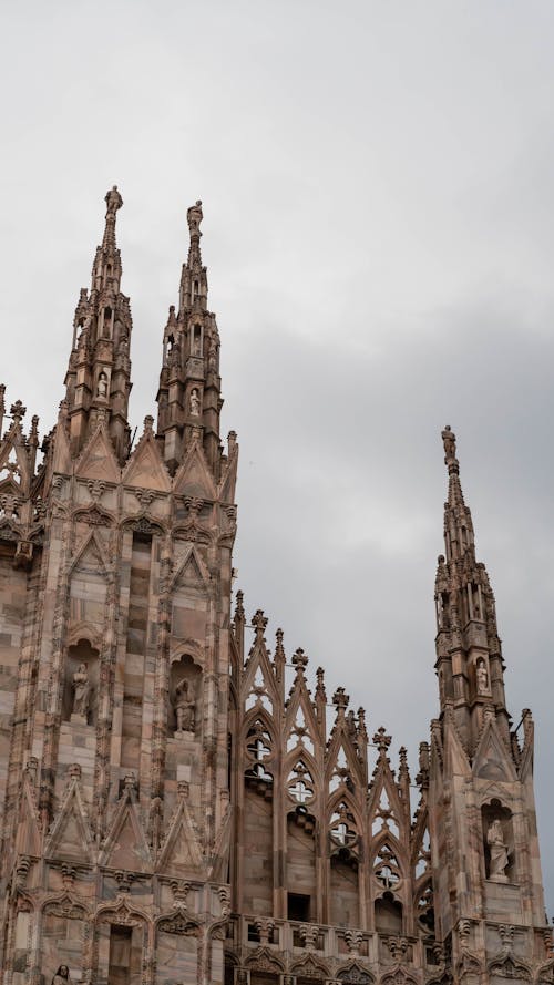 View of Milan Cathedral Towers and Facade in Milan in Italy