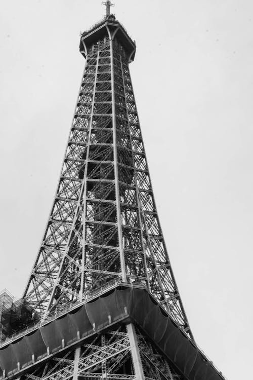 The eiffel tower in paris, france, in black and white