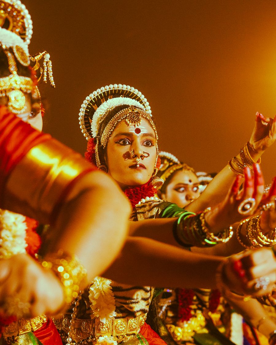 Traditional Indian dancers performing at a festival in Varanasi