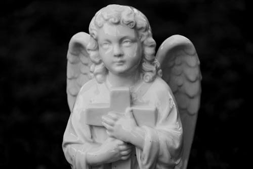 Statue of Baby Angel with Cross