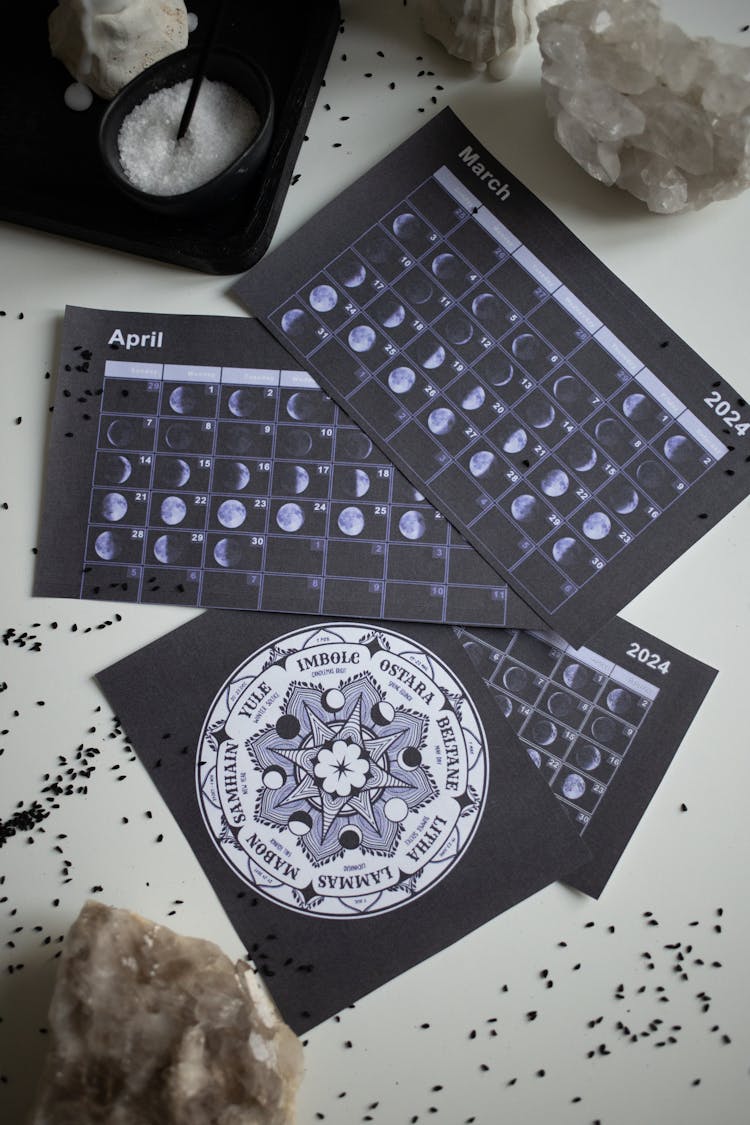 Wheel Of Year And Black Calendar On Desk