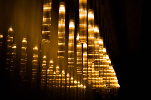 Free stock photo of black, ceiling lights, golden yellow Stock Photo