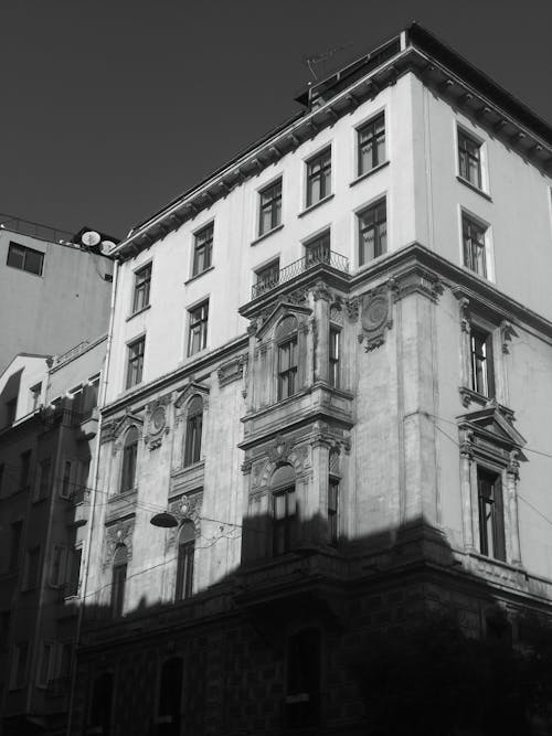 A black and white photo of an old building