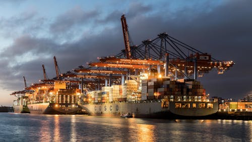 Ships Moored at Container Terminal Burchardkai in Hamburg