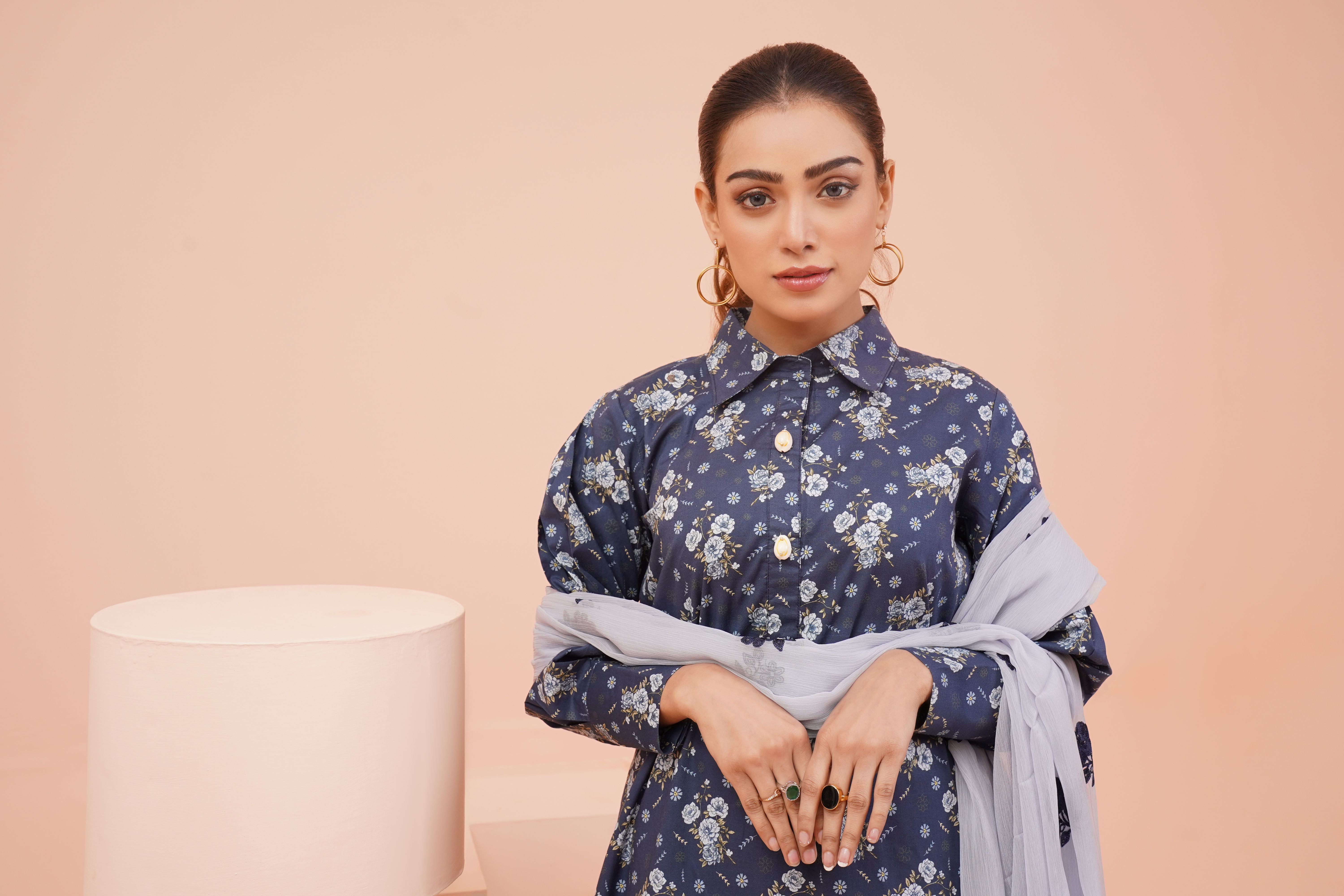 Woman in Blue Floral Dress and Scarf  Free Stock Photo