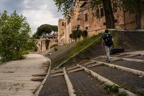 Gratis stockfoto met backpack, bomen, gebouwen