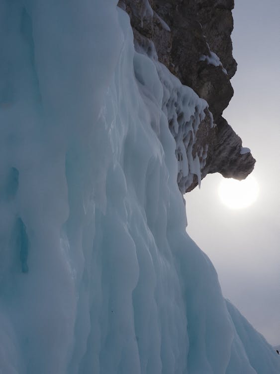 View of Ice and a Rock Formation 